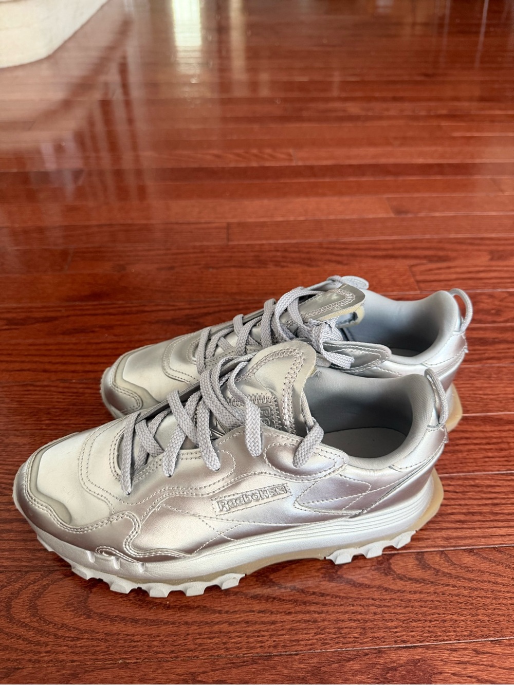 Reebok Silver Metallic Lace-Up Sneakers